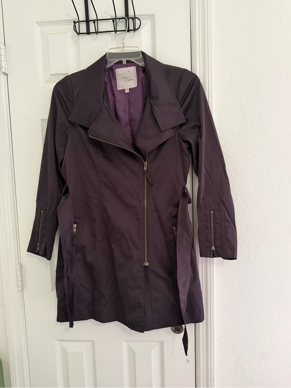 Style & Co. Women's Dark Purple Asymmetrical Trench Coat